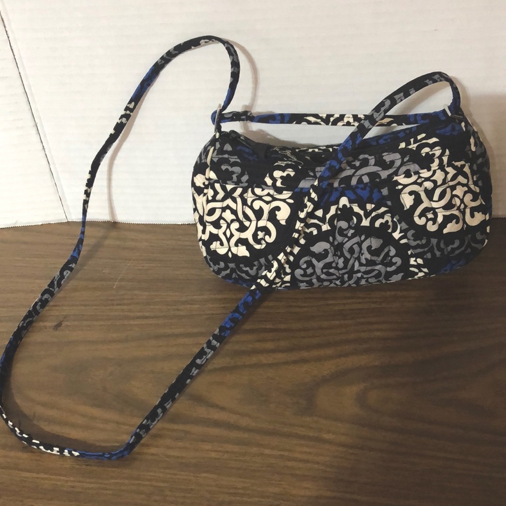 Vera Bradley Frannie Crossbody Bag w/ Adjustable Strap RETIRED Blue Black Print